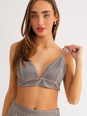 Le Lis Silver Glitter Triangle Tank Bralette